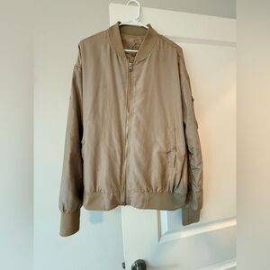 Men's Taupe Bomber Jacket with Ribbed Trim